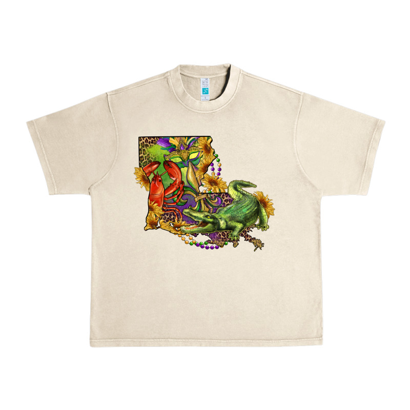 Louisiana Map With Mardi Gras Crocodile Urban Heavy Tee by RanaPortraitStore | Teevron