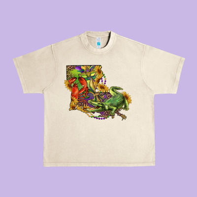 Louisiana Map With Mardi Gras Crocodile Urban Heavy Tee Designed By Ranaportraitstore