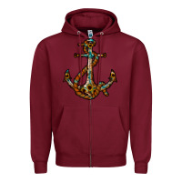 Burgundy western anchor Zipper Hoodie - RacoonDesign