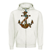 Oatmeal Heather western anchor Zipper Hoodie - RacoonDesign