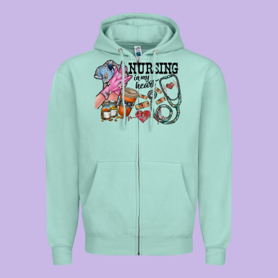 Nursing In My Heart Zipper Hoodie Designed By Racoondesign