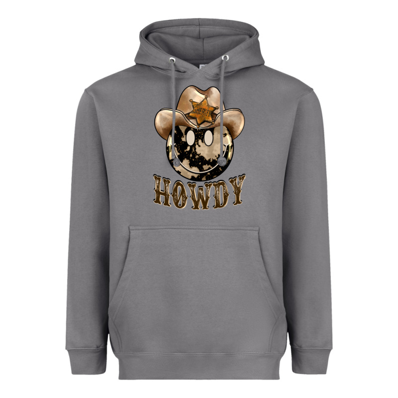 Howdy Smiley Face Heavyweight Hoodie by BarkalooDesign | Teevron