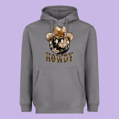 Howdy Smiley Face Heavyweight Hoodie Designed By Barkaloodesign