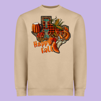 Happy Fall Texas Heavyweight Sweatshirt Designed By Cowhidedigitalart
