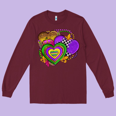 Mardi Gras Heart Olivia Long Sleeve Tee Designed By Oliviacreatesart