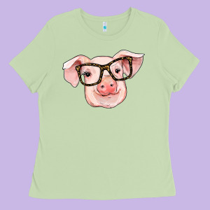 Pig With Glasses Ladies Tee Designed By Ranaportraitstore