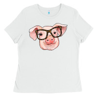 White pig with glasses Ladies Tee - RanaPortraitStore