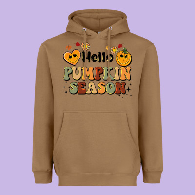 Hello Pumpkin Season Heavyweight Hoodie Designed By Barkaloodesign