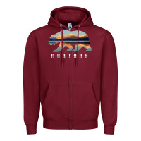 Burgundy Montana Bear with Glacier National Park Lake Image Souvenir Zipper Hoodie - trangStudio