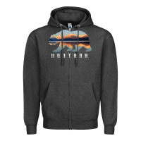 Charcoal Heather Montana Bear with Glacier National Park Lake Image Souvenir Zipper Hoodie - trangStudio