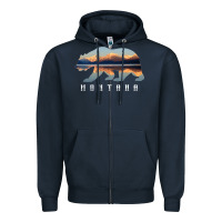 Navy Montana Bear with Glacier National Park Lake Image Souvenir Zipper Hoodie - trangStudio