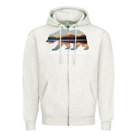 Oatmeal Heather Montana Bear with Glacier National Park Lake Image Souvenir Zipper Hoodie - trangStudio