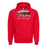 Red Montana Bear with Glacier National Park Lake Image Souvenir Zipper Hoodie - trangStudio