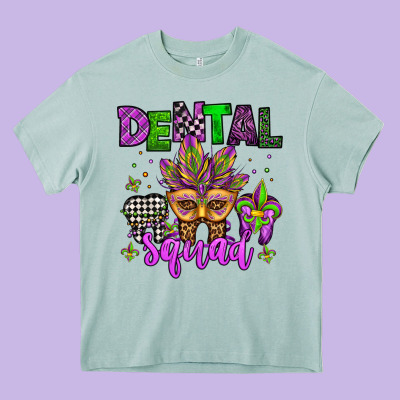 Dental Squad Mardi Gras Teeth Heavy Core Tee Designed By Jasminsmagicworld