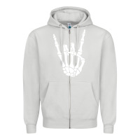 Dove Grey halloween skeleton hand horns rock n roll music lover tank top Zipper Hoodie - trangStudio
