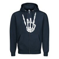 Navy halloween skeleton hand horns rock n roll music lover tank top Zipper Hoodie - trangStudio