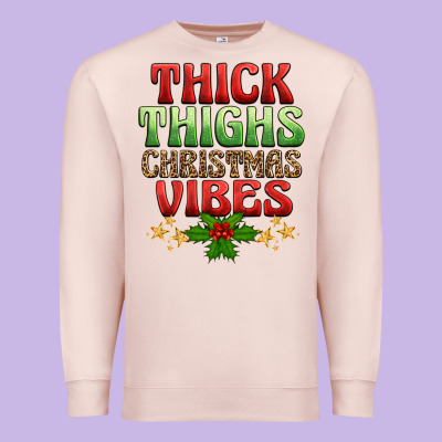 Thick Thighs Christmas Vibes Premium Sweatshirt Designed By Barkaloodesign