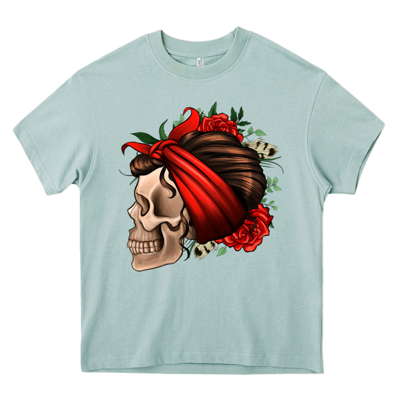 Bandana And Roses Skull Heavy Core Tee by Jasminsmagicworld | Teevron