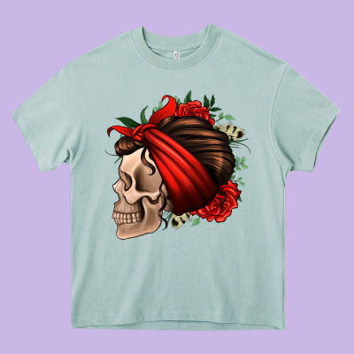 Bandana And Roses Skull Heavy Core Tee Designed By Jasminsmagicworld