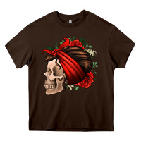 Chocolate Brown bandana and roses skull Heavy Core Tee - Jasminsmagicworld