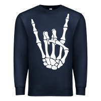 Navy halloween skeleton hand horns rock n roll music lover tank top Premium Sweatshirt - trangStudio
