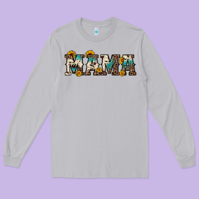 Mama Sunflower Leopard Long Sleeve Tee Designed By Oliviacreatesart