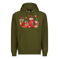 Army Green strawberry coffee cups Premium Hoodie - Jasminsmagicworld