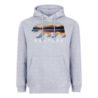 Heather Grey Montana Bear with Glacier National Park Lake Image Souvenir Heavyweight Hoodie - trangStudio