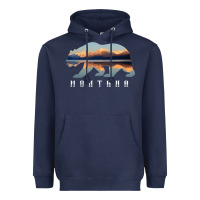 Navy Montana Bear with Glacier National Park Lake Image Souvenir Heavyweight Hoodie - trangStudio