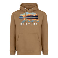 Toasted Coconut Montana Bear with Glacier National Park Lake Image Souvenir Heavyweight Hoodie - trangStudio