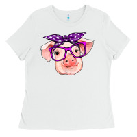 White pig with bandana Ladies Tee - RanaPortraitStore