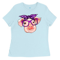Baby Blue pig with bandana Ladies Tee - RanaPortraitStore