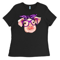 Black pig with bandana Ladies Tee - RanaPortraitStore