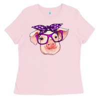 Bubblegum Pink pig with bandana Ladies Tee - RanaPortraitStore