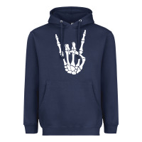 Navy halloween skeleton hand horns rock n roll music lover tank top Heavyweight Hoodie - trangStudio