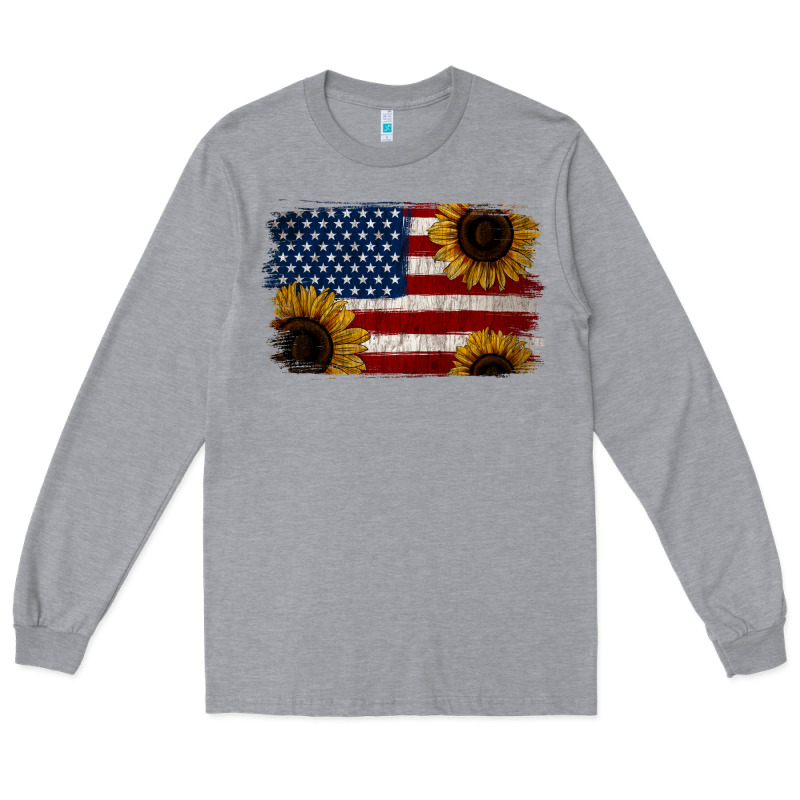Distressed Yellow Sunflower American Flag Long Sleeve Tee by Jasminsmagicworld | Teevron