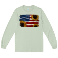 Matcha Distressed Yellow Sunflower American Flag Long Sleeve Tee - Jasminsmagicworld