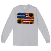 Moon Dust Distressed Yellow Sunflower American Flag Long Sleeve Tee - Jasminsmagicworld