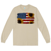 Mushroom Distressed Yellow Sunflower American Flag Long Sleeve Tee - Jasminsmagicworld