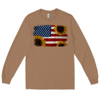 Toasted Coconut Distressed Yellow Sunflower American Flag Long Sleeve Tee - Jasminsmagicworld