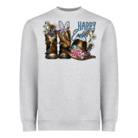 Heather Grey Happy Easter Heavyweight Sweatshirt - CowhideDigitalArt