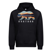 Black Montana Bear with Glacier National Park Lake Image Souvenir Urban Hoodie - trangStudio