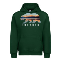 Forest Green Montana Bear with Glacier National Park Lake Image Souvenir Urban Hoodie - trangStudio