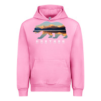 Fuchsia Pink Montana Bear with Glacier National Park Lake Image Souvenir Urban Hoodie - trangStudio