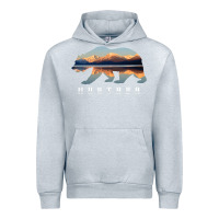 Heather Grey Montana Bear with Glacier National Park Lake Image Souvenir Urban Hoodie - trangStudio