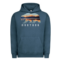Pigment Midnight Navy Montana Bear with Glacier National Park Lake Image Souvenir Urban Hoodie - trangStudio
