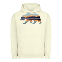Pigment Pistachio Montana Bear with Glacier National Park Lake Image Souvenir Urban Hoodie - trangStudio