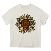 Cream sunflower camouflage and leopard 2 Heavy Core Tee - JahusDesignShop