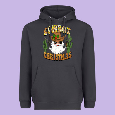 Cowboy Christmas Santa Heavyweight Hoodie Designed By Barkaloodesign