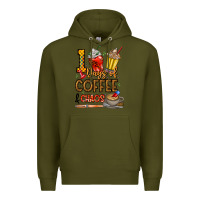 Army Green 100. Days Of Coffee  Chaos Premium Hoodie - CowhideDigitalArt